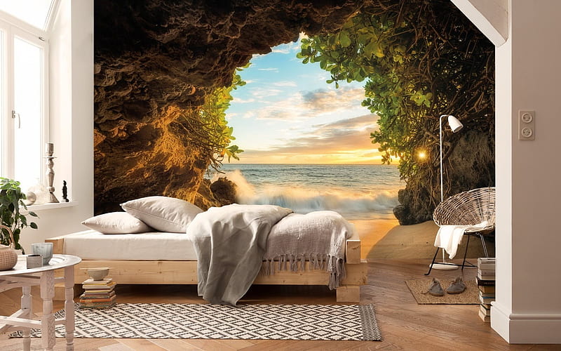 Bedroom interior painting on wall landscape on wall HD wallpaper  Peakpx