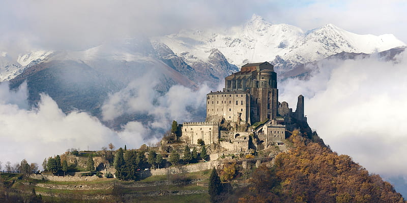 sacra di san michele, castle, clouds, historical building, Landscape, HD wallpaper