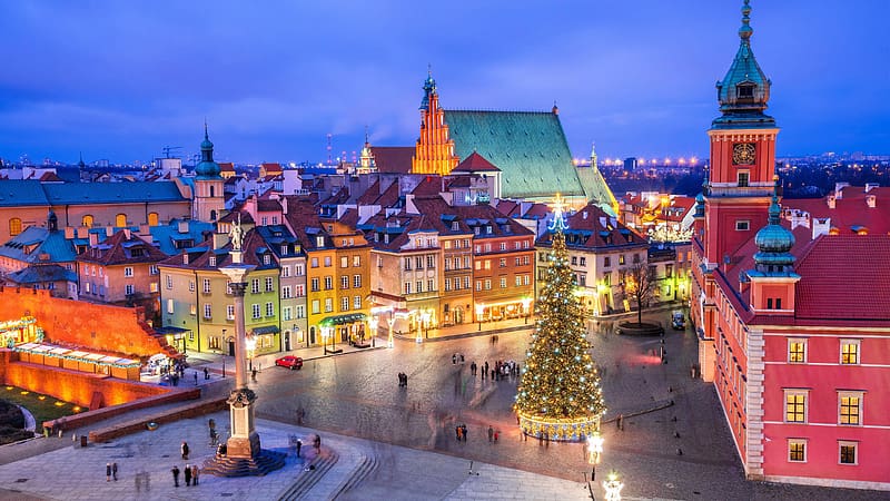 Christmas tree Castle Square Old Town Warsaw Poland Bing, HD wallpaper