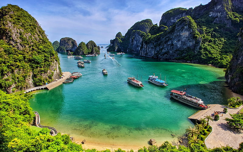 Ha Long Bay sea, beautiful nature, paradise, Vietnam, Asia, Vịnh Hạ Long, R, summer travel, HD wallpaper
