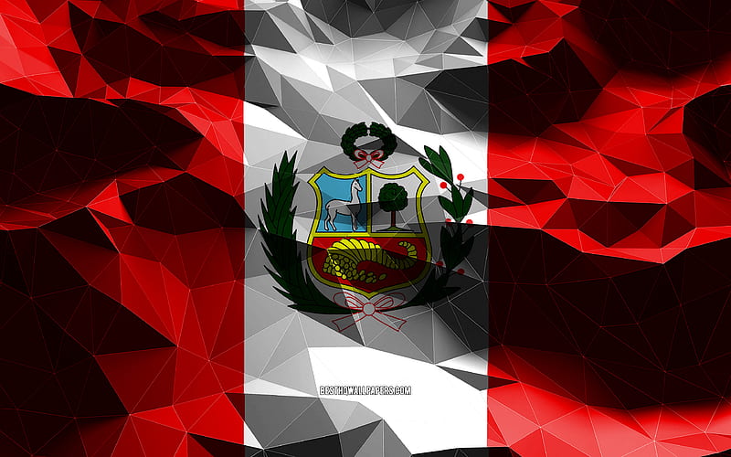 Peruvian flag, low poly art, South American countries, national symbols, Flag of Peru, 3D flags, Peru flag, Peru, South America, Peru 3D flag, HD wallpaper