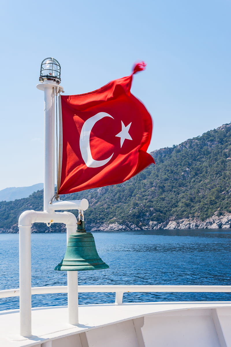 Turkey flag on pole with bell, HD phone wallpaper