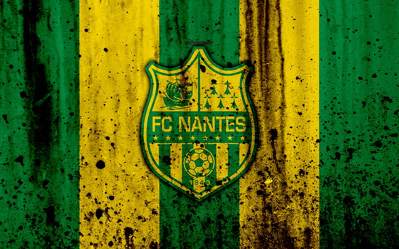 FC Nantes logo, Ligue 1, stone texture, Nantes, grunge, soccer, football club, metal texture, Liga 1, Nantes FC, HD wallpaper