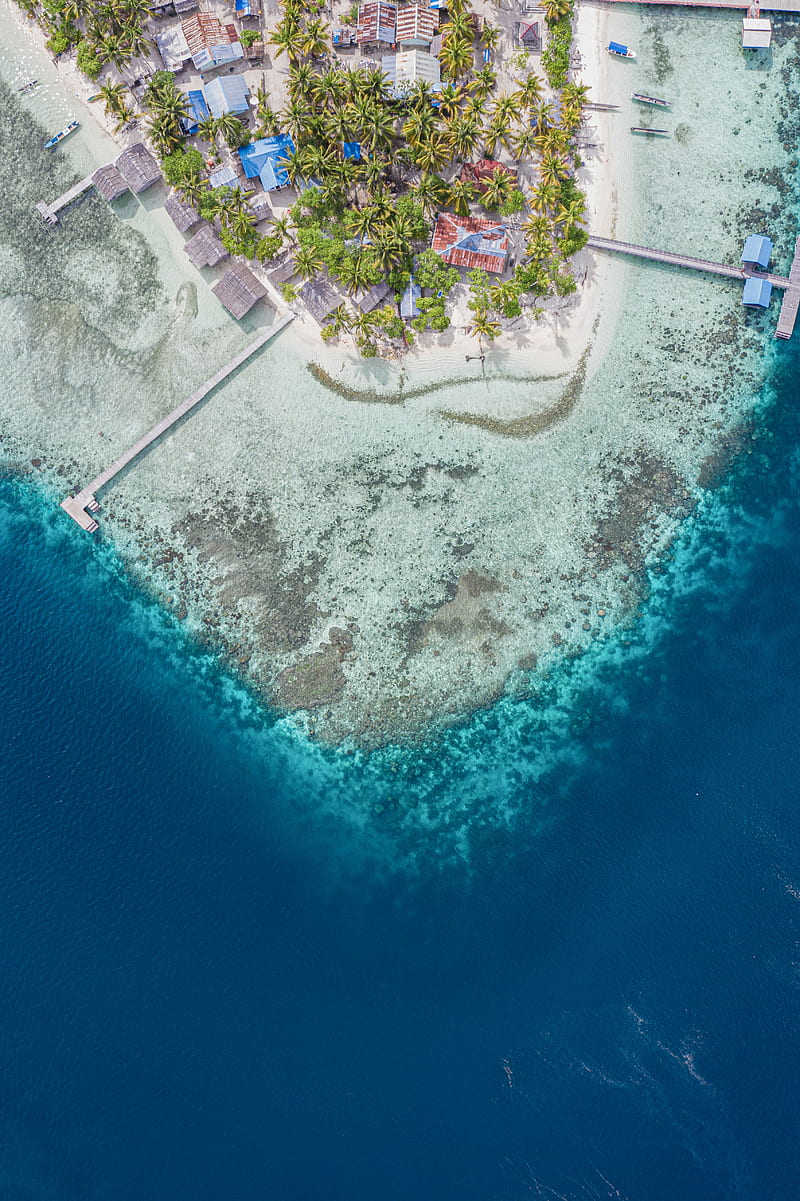 island, aerial view, sea, city, buildings, coast, HD phone wallpaper