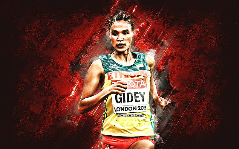 Letesenbet Gidey, Ethiopian athlete, Ethiopian runner, red stone background, Ethiopia, grunge art, HD wallpaper