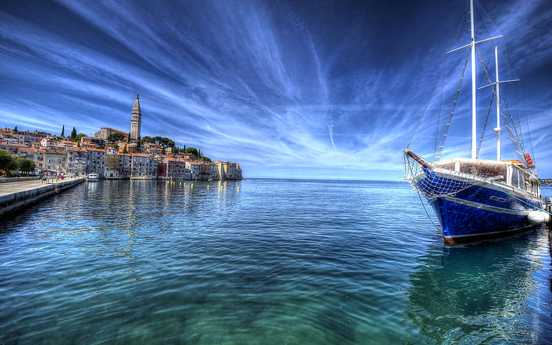 Croatia, sea, R, summer, boats, resort, Europe, HD wallpaper