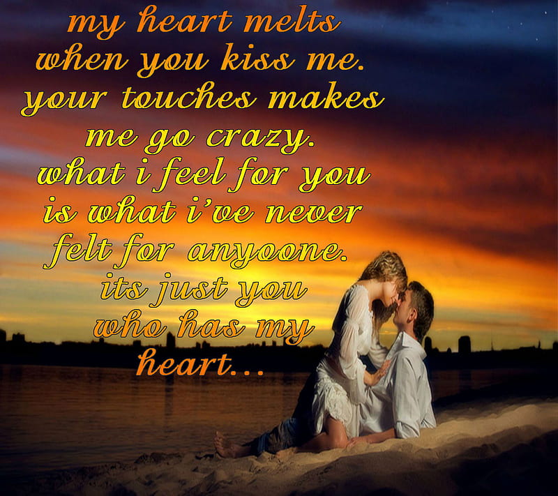 In My Heart, couple, embrace, feelings, heart, kiss, love, lovers, melt, sayings, HD wallpaper