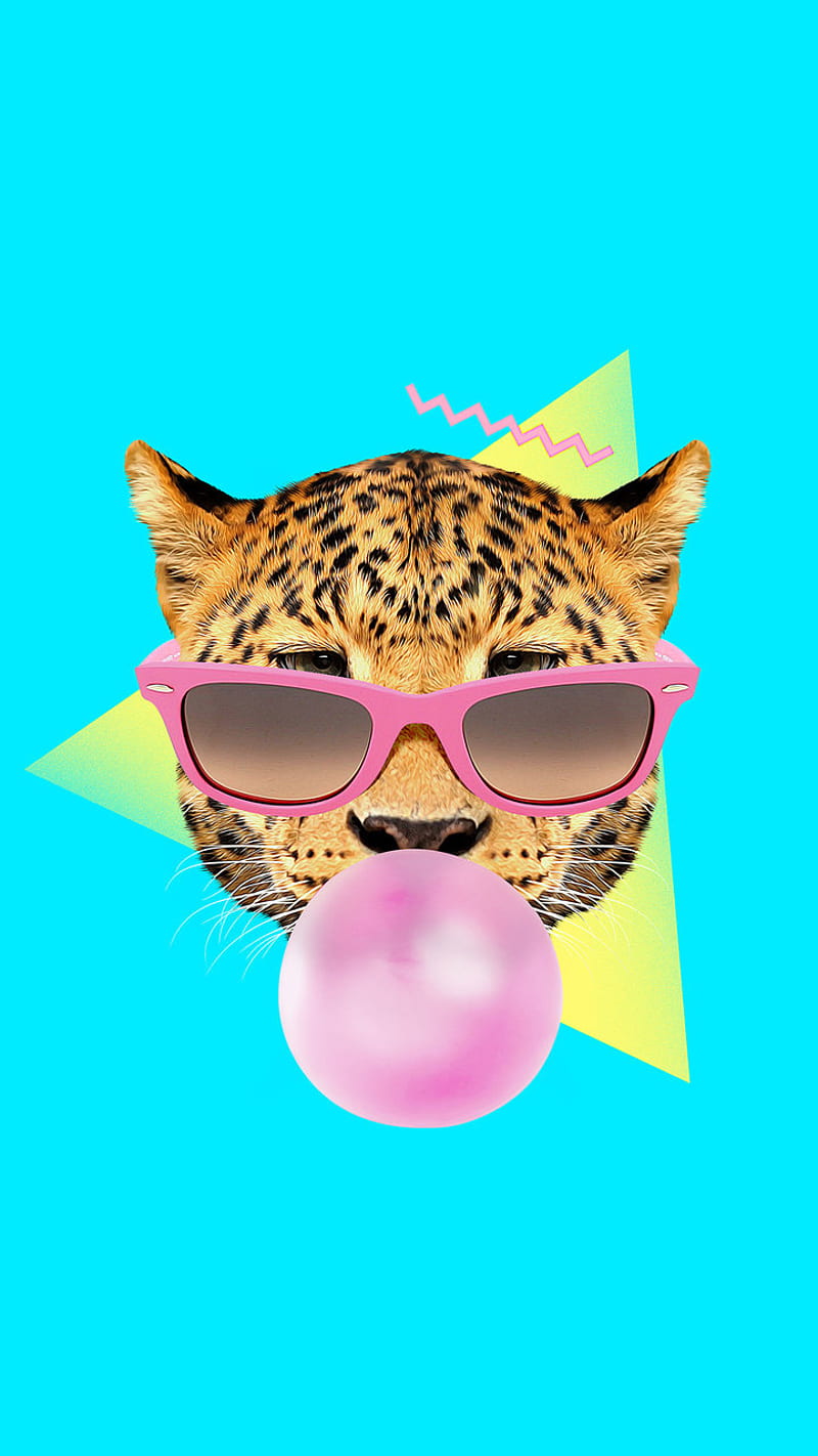 Bubble Gum Leo, abstract, funny, leopard, HD phone wallpaper