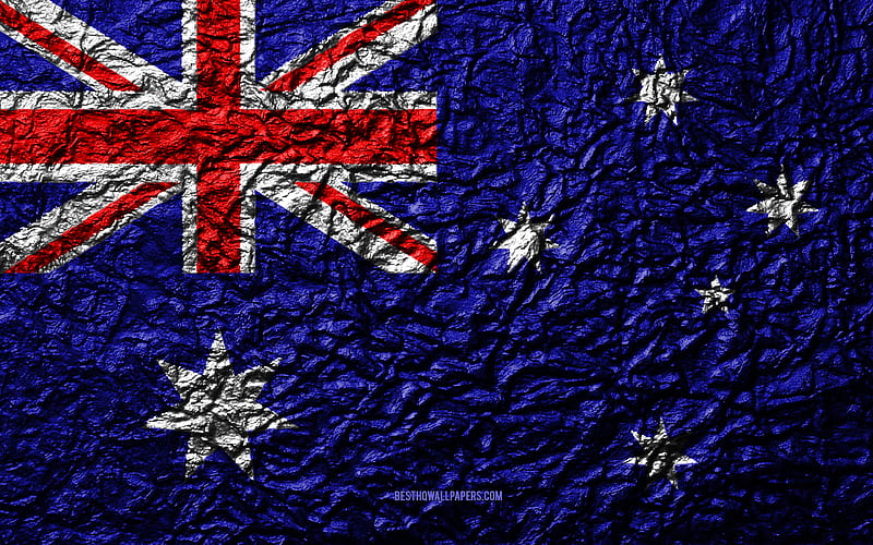 Flag of Australia stone texture, waves texture, Australian flag, national symbol, Australia, Oceania, stone background, HD wallpaper