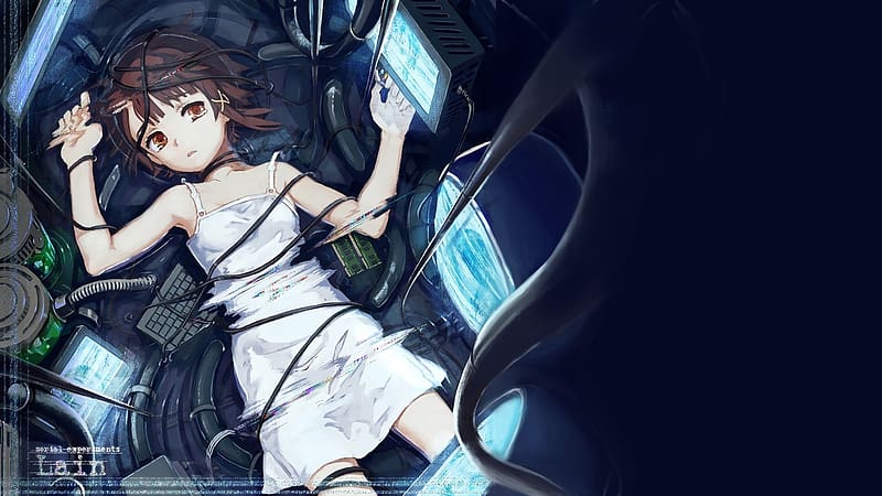 Wallpaper girl, wire, anime, tears, art, keyboard, iwakura lain, serial  experiments lain for mobile and desktop, section прочее, resolution  1920x1080 - download