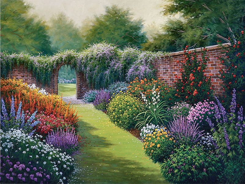 Secret Garden F1C, art, romance, archway, bonito, artwork, floral, love ...