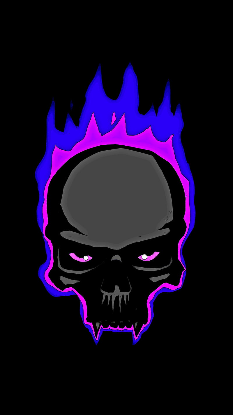 Purple Flame Skull, death, fire, flamingskull, HD phone wallpaper