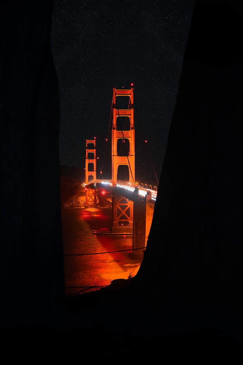 bridge, night, dark, architecture, lights, HD phone wallpaper