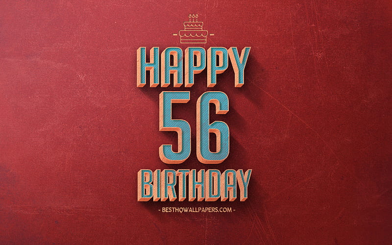 56th Happy Birtay, Red Retro Background, Happy 56 Years Birtay, Retro Birtay Background, Retro Art, 56 Years Birtay, Happy 56th Birtay, Happy Birtay Background, HD wallpaper