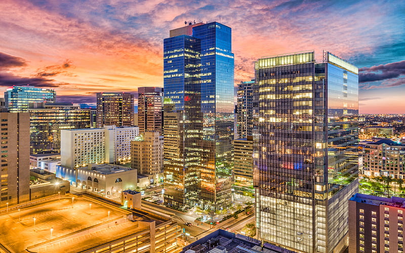 Phoenix modern buildings, sunset, Arizona, USA, american cities, America,  City of Phoenix, HD wallpaper | Peakpx