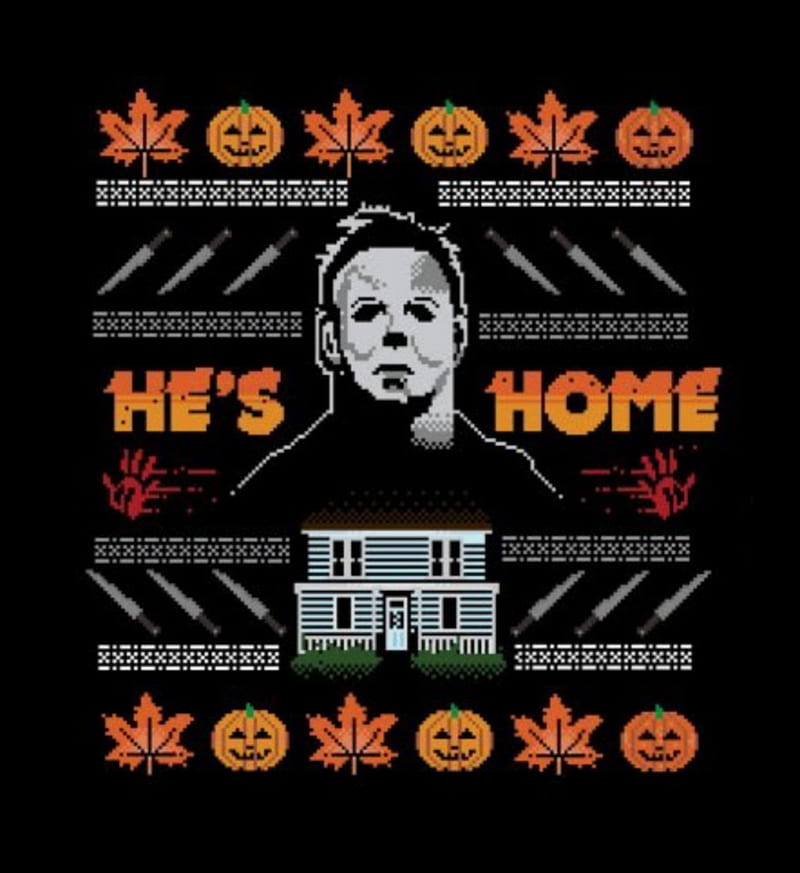 Hes Home, michael myers, halloween, ugly sweater, christmas, fall, autumn, mask, killer, HD phone wallpaper