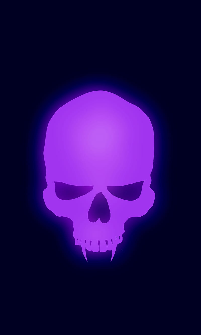 Purple Death, My, Purple, amoled, angry, bad, badass, black, creepy, dead, death, evil, fangs, glow, glowing, halloween, minimal, neon, oled, skull, true black, HD phone wallpaper
