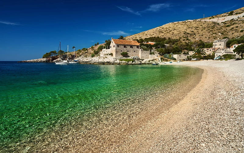 Hvar Island, Dubovica, beach, Adriatic Sea, coast, summer, tourism, travel, Croatia, HD wallpaper