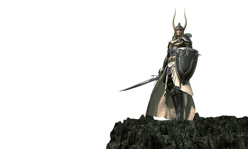 Warrior of Light, shield, video games, white background, horns, final fantasy, sword, ff1, male, final fantasy dissidia, armor, warrior, final fantasy 1, lone, dissidia, white, armour, HD wallpaper