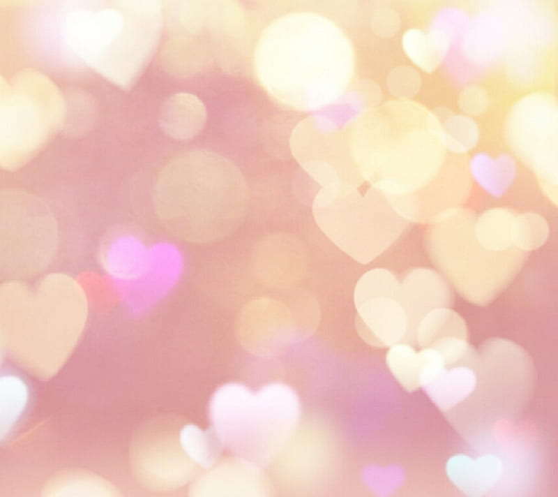 Beautiful Hearts, bokeh, pink, yellow, HD wallpaper