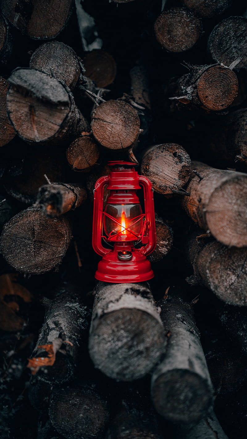 lantern , red, firewood, fire, light, HD phone wallpaper