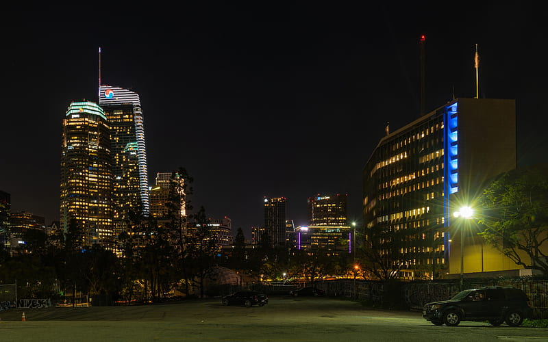 Los Angeles, skyscrapers, night, modern buildings, Los Angeles cityscape, California, USA, HD wallpaper
