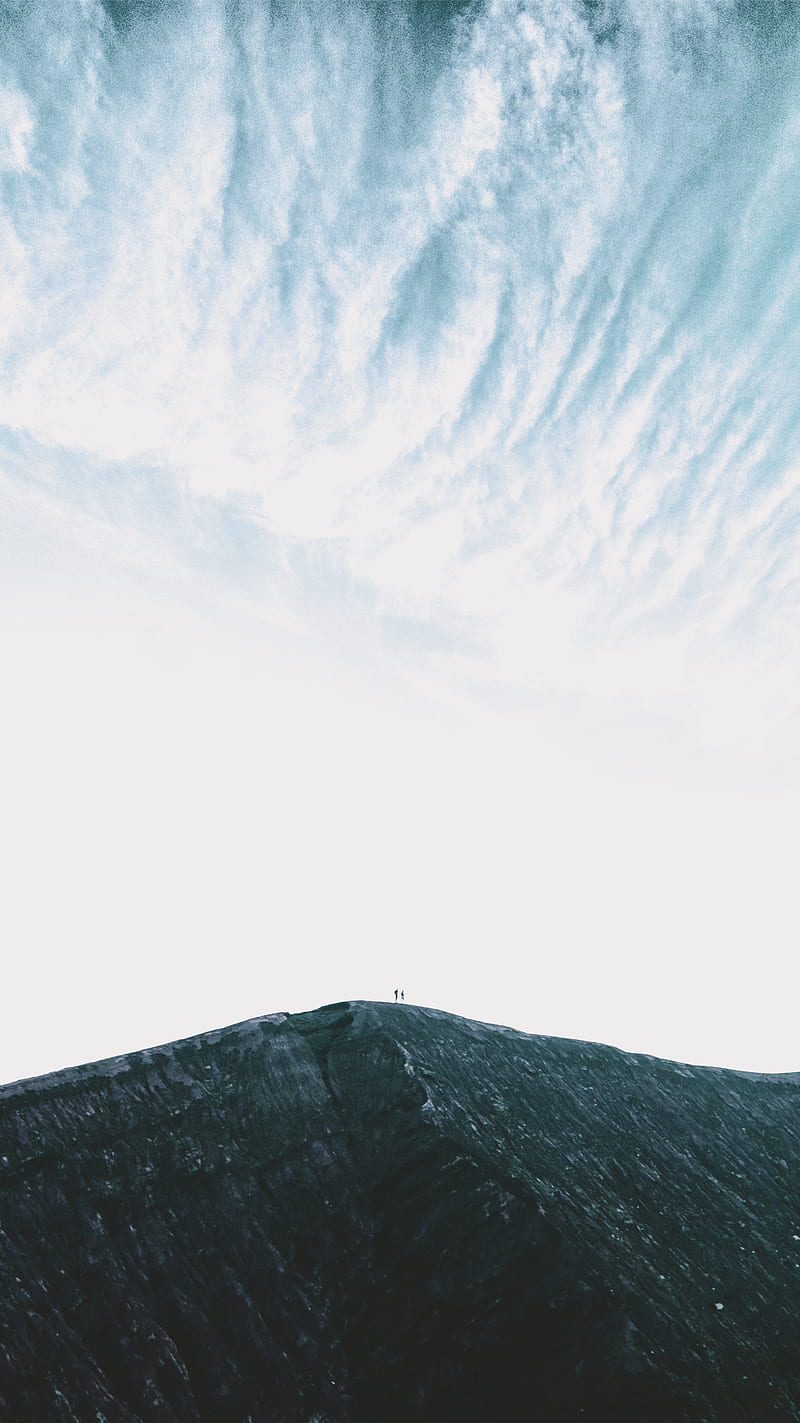 rock, mountain, silhouettes, top, sky, minimalism, HD phone wallpaper
