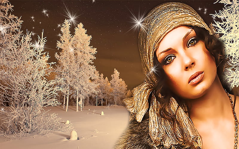 Woman and Winter Scenery, woman, abstract, scenery, winter, HD ...