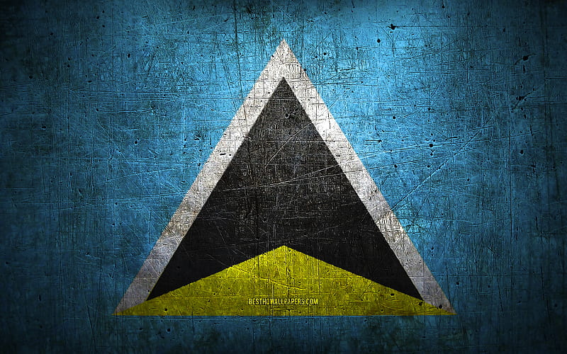 Saint Lucian metal flag, grunge art, North American countries, Day of Saint Lucia, national symbols, Saint Lucia flag, metal flags, Flag of Saint Lucia, North America, Saint Lucian flag, Saint Lucia, HD wallpaper