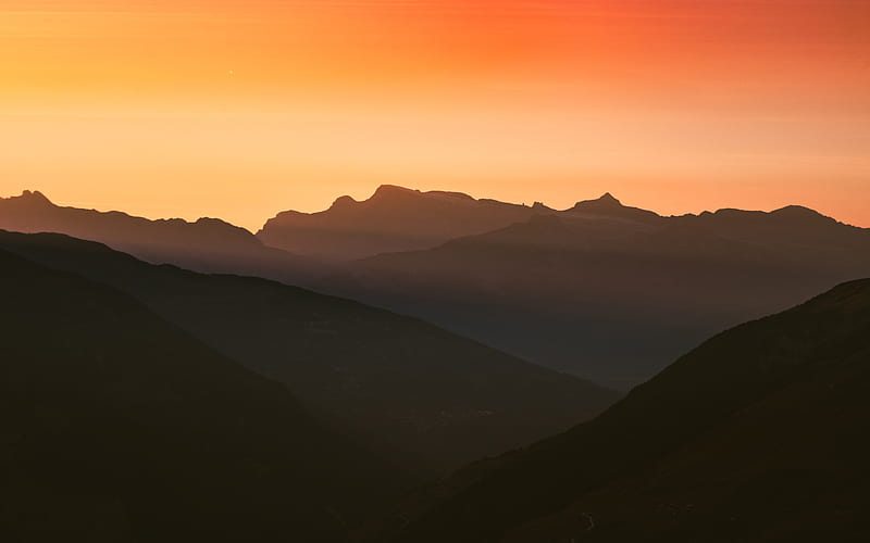 Swiss Alps Cold Mountains Silhouette , mountains, sunset, evening, nature, HD wallpaper