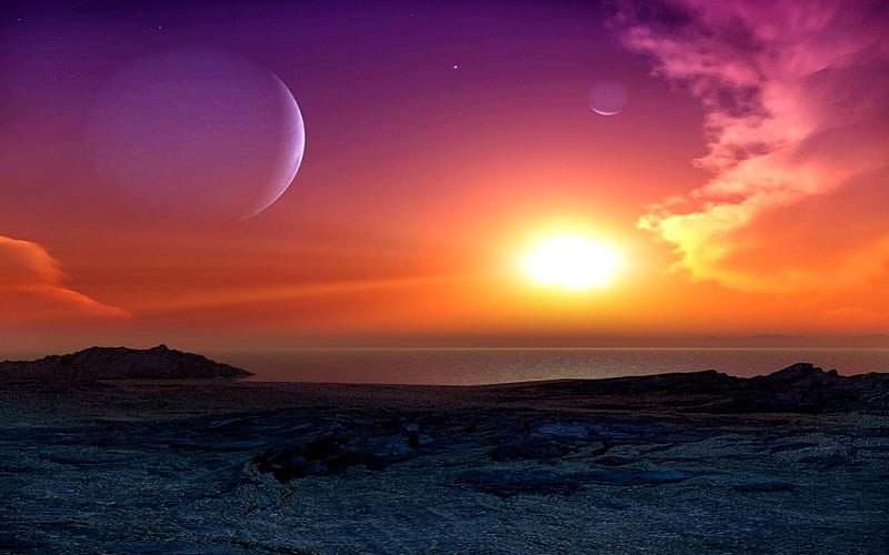 RELATIVE LIGHT, planets, moons, sun, fantasy, HD wallpaper