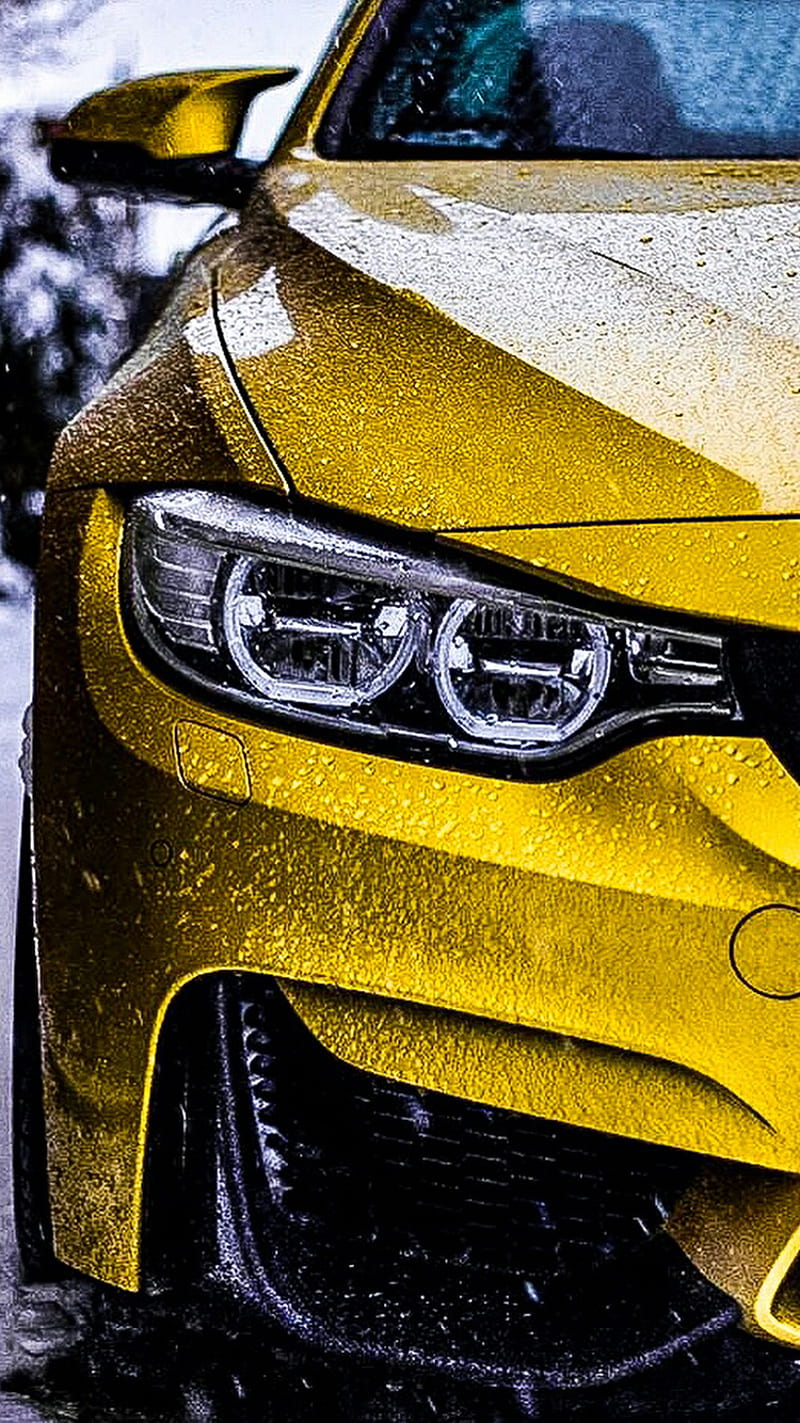 BMW M4, car, coupe, f82, front, headlights, vehicle, yellow, HD phone wallpaper
