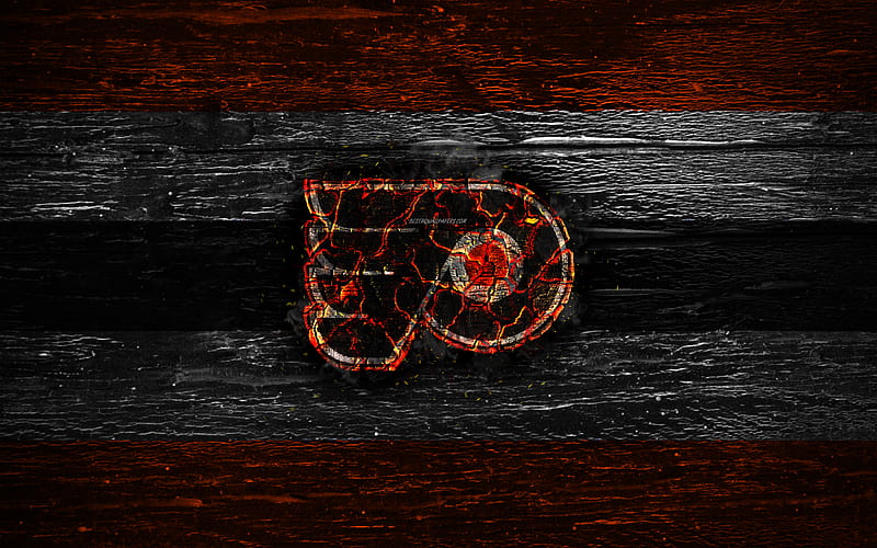 Philadelphia Flyers, fire logo, NHL, orange and black lines, american hockey team, grunge, hockey, logo, Philadelphia Flyers , Eastern Conference, wooden texture, USA, HD wallpaper