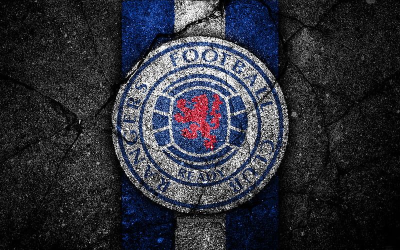 FC Rangers emblem, Scottish Premiership, football, Scotland, Rangers, asphalt texture, soccer, Scottish Football Championship, Rangers FC, HD wallpaper