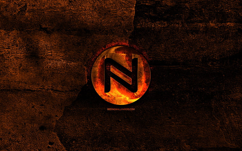 Namecoin fiery logo, orange stone background, creative, Namecoin logo, cryptocurrency, Namecoin, HD wallpaper