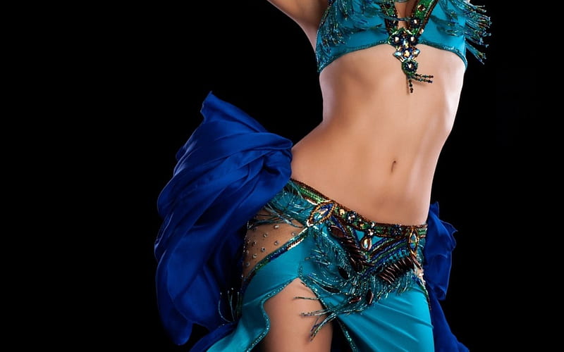 Belly Dancer, Belly, blue, dancer, women, HD wallpaper