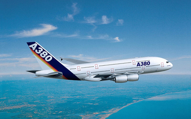 Airbus A380, flying airplane, passenger plane, A380, civil aviation, Airbus, HD wallpaper
