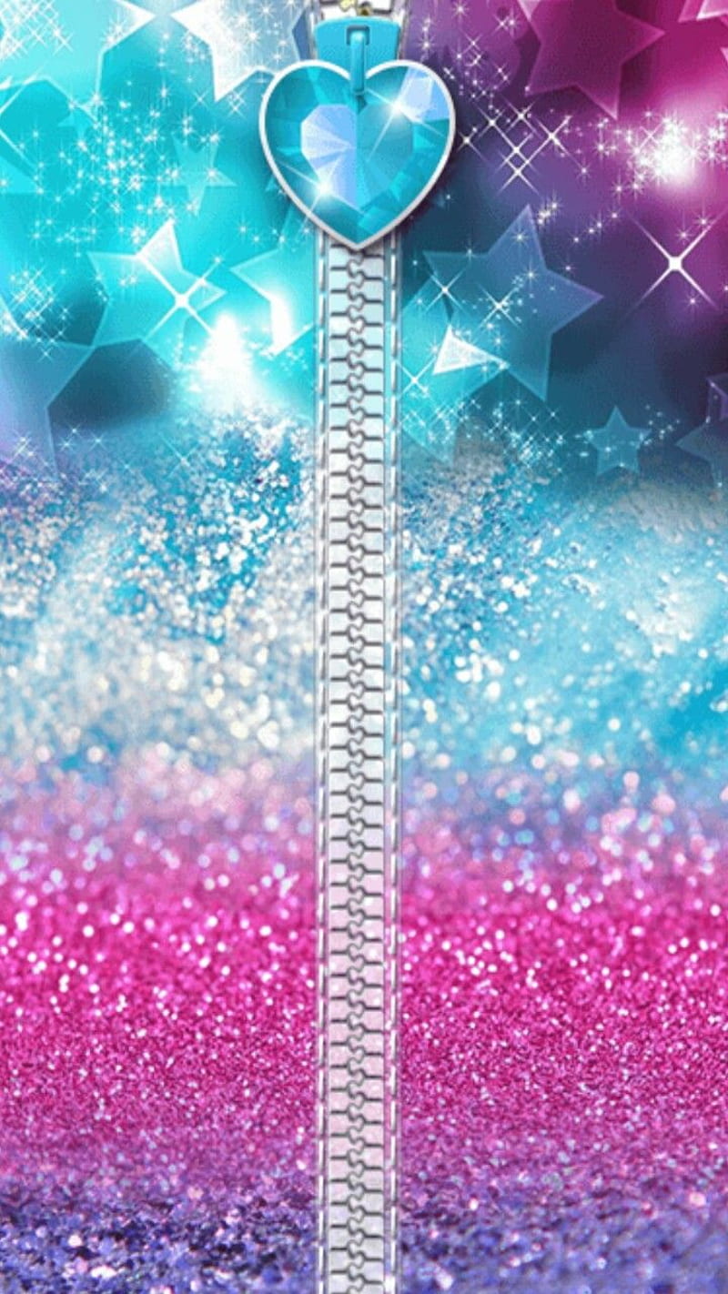 glitter zip, blue, heart, pink, sparkle, HD phone wallpaper