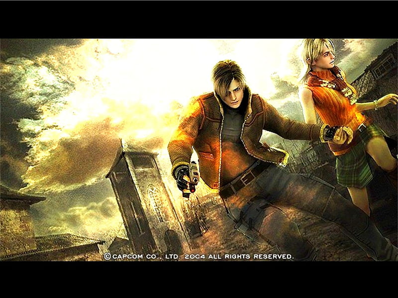 Leon and Ashley, action, leon s kennedy, video game, resident evil, adventure, biohazard, resident evil 4, gun, ashley, leon, leon scott kennedy, leon kennedy, style, HD wallpaper