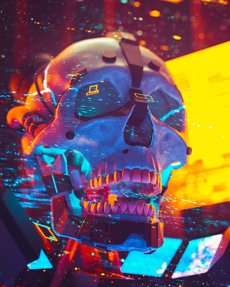 vertical, render, skull, vaporwave, HD phone wallpaper