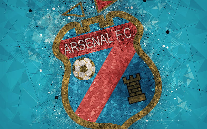 Arsenal Sarandi FC logo, geometric art, Argentinian football club, blue abstract background, Argentine Primera Division, football, Sarandi, Argentina, creative art, Arsenal de Sarandi, HD wallpaper