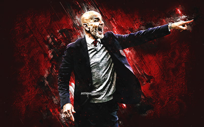 Stefano Pioli, AC Milan coach, italian coach, portrait, Serie A, Italy, football, red stone background, HD wallpaper