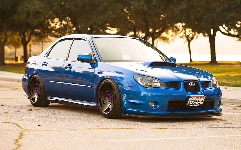Subaru Impreza WRX STI, street, stance, blue Impreza, tuning, japanese cars, Impreza WRX STI, Subaru, HD wallpaper