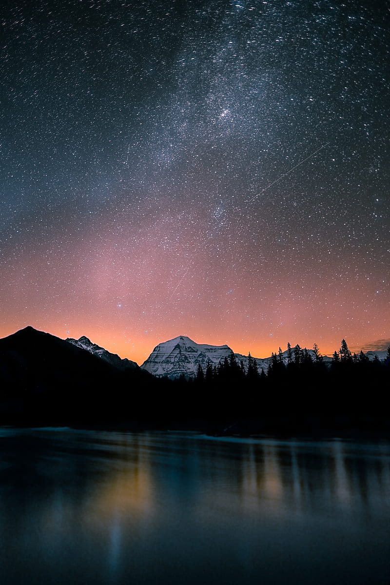 lake, mountains, night, starry sky, dark, landscape, HD phone wallpaper