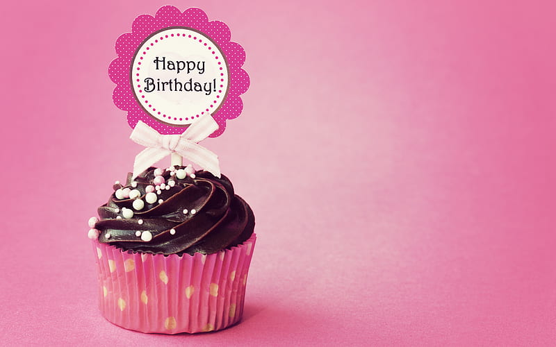 Happy Birtay, chocolate cake, congratulation, cake on a pink background, Birtay concepts, HD wallpaper