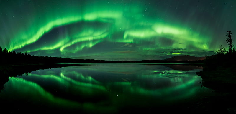 alaska, reflection, aurora borealis, green, northern lights, Nature, HD wallpaper