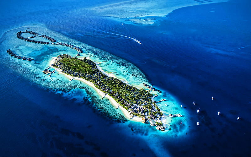 Jumeirah Vittaveli, islands, paradise, South Male Atoll, Maldives, ocean, R, HD wallpaper