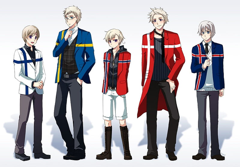 Nordic countries, denmark, stlye, iceland, nordic, cool, anime, countries, fashion, hetalia, sweden, norway, finland, HD wallpaper