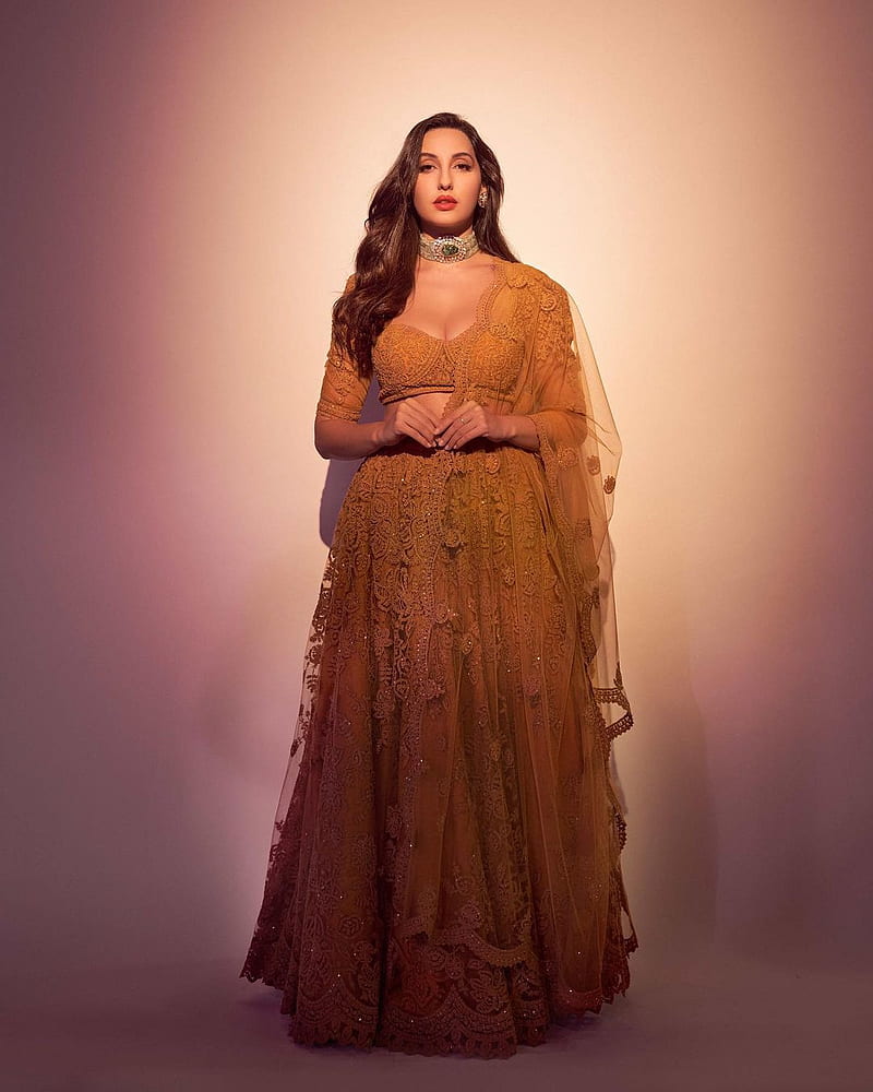 Nora Fatehi, sari, dress, HD phone wallpaper
