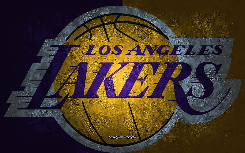 Los Angeles Lakers, American basketball team, purple stone background, Los Angeles Lakers logo, grunge art, NBA, basketball, USA, Los Angeles Lakers emblem, HD wallpaper